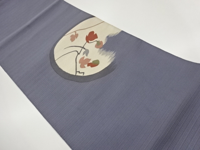 Nagoya obi woven with abstract marubun and branch-and-leaf pattern